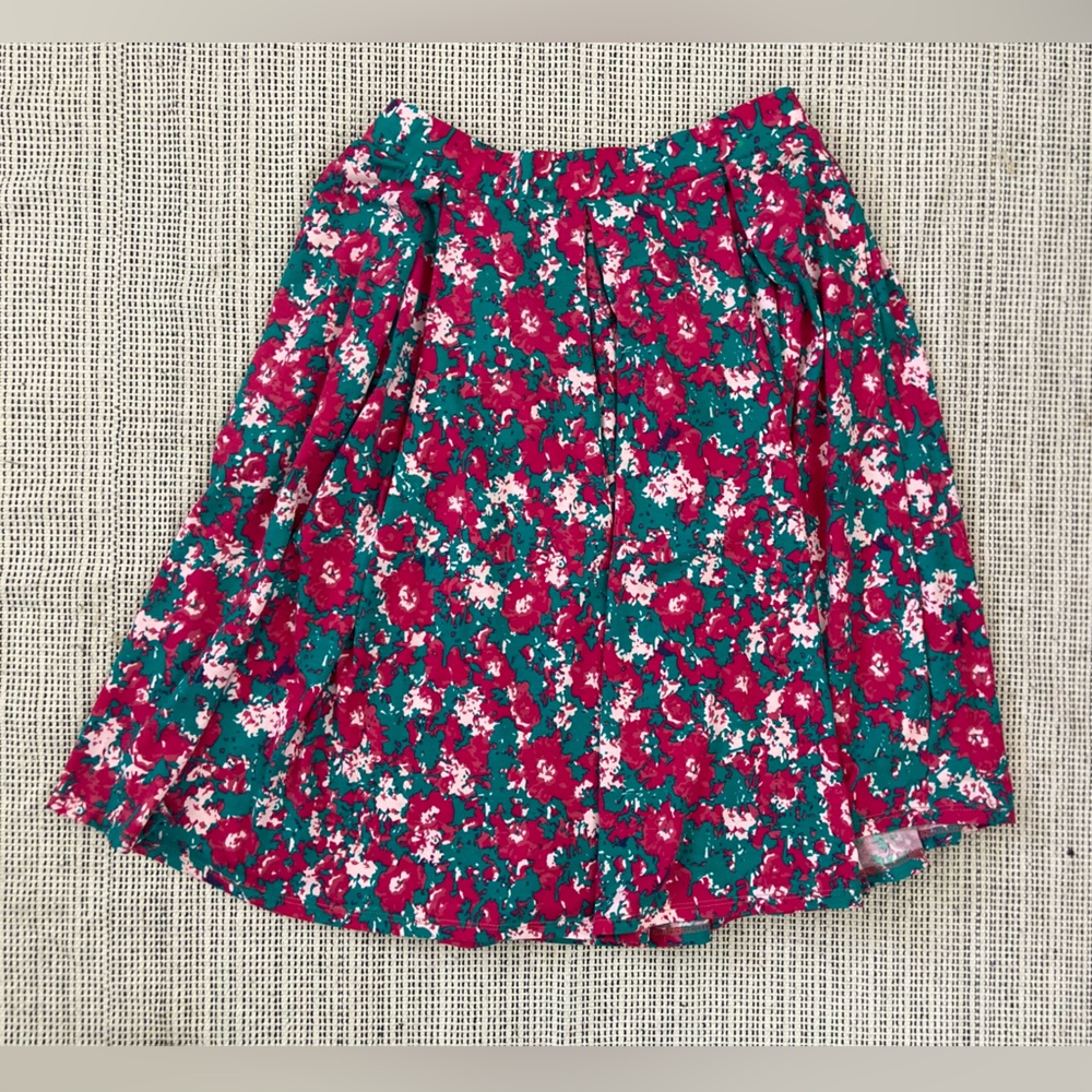 Pink Floral Skirt with Pockets M